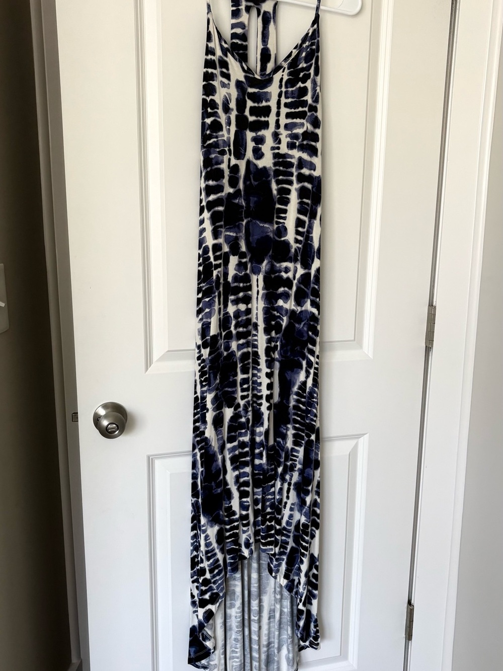 Nicole Miller Navy and White Tie-Dye Maxi Dress
